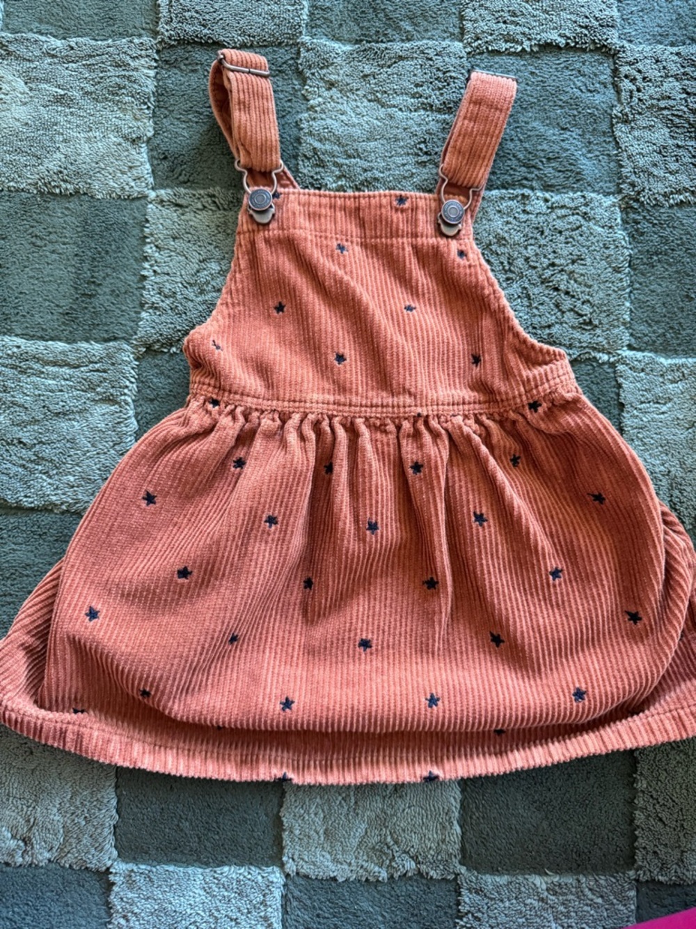 Zara Rust Corduroy Pinafore Dress with Navy Star Embroidery